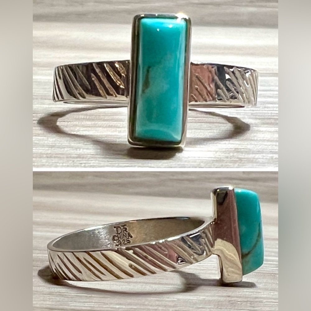 Vintage Designer Jay King DTR Textured Sterling Silver Turquoise Ring, Size 8